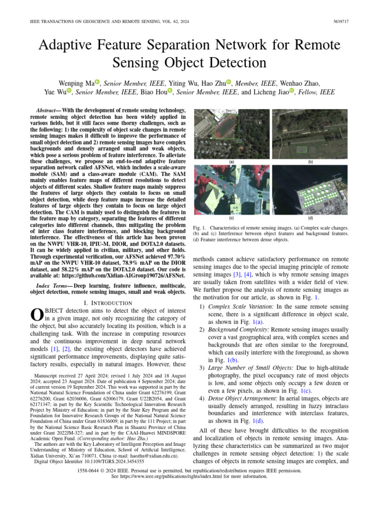 Adaptive Feature Separation Network for Remote Sensing Object Detection ...