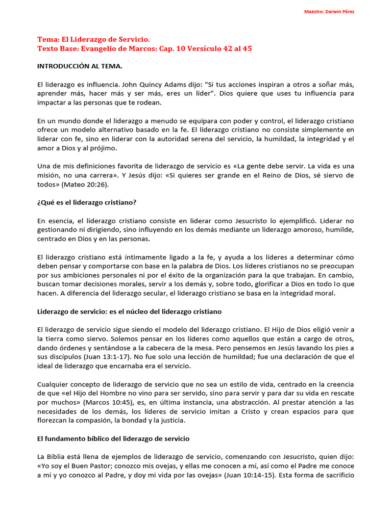 Liderazgo de Servicio en la Fe Cristiana | PDF | Liderazgo | Cristo ...