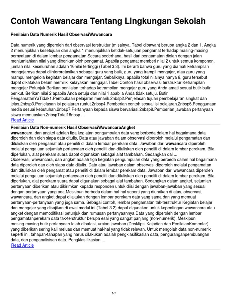 Contoh Wawancara Tentang Lingkungan Sekolah