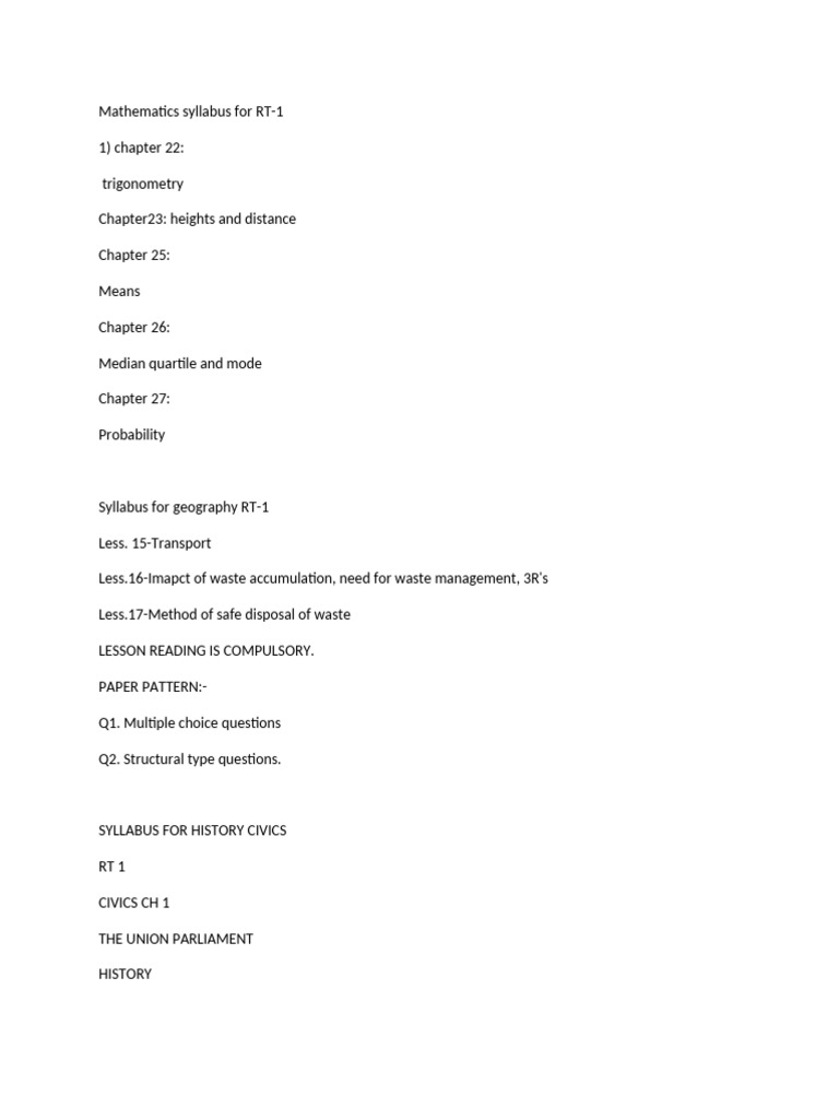 RT-1 Comprehensive Syllabus Overview | PDF