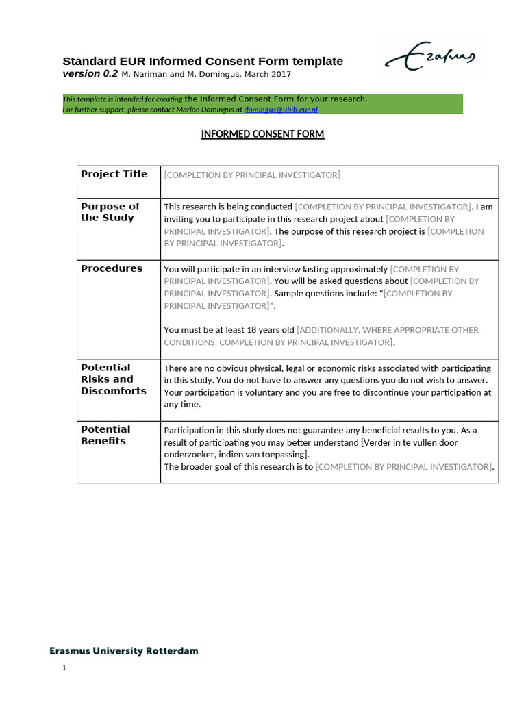 Standard EUR Informed Consent Form Template v.0.2. 201703 | PDF ...