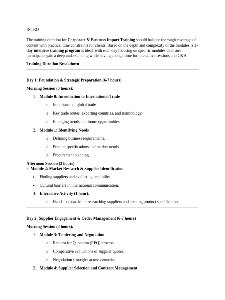 3-Day Corporate Import Training Guide | PDF | Business | Economies