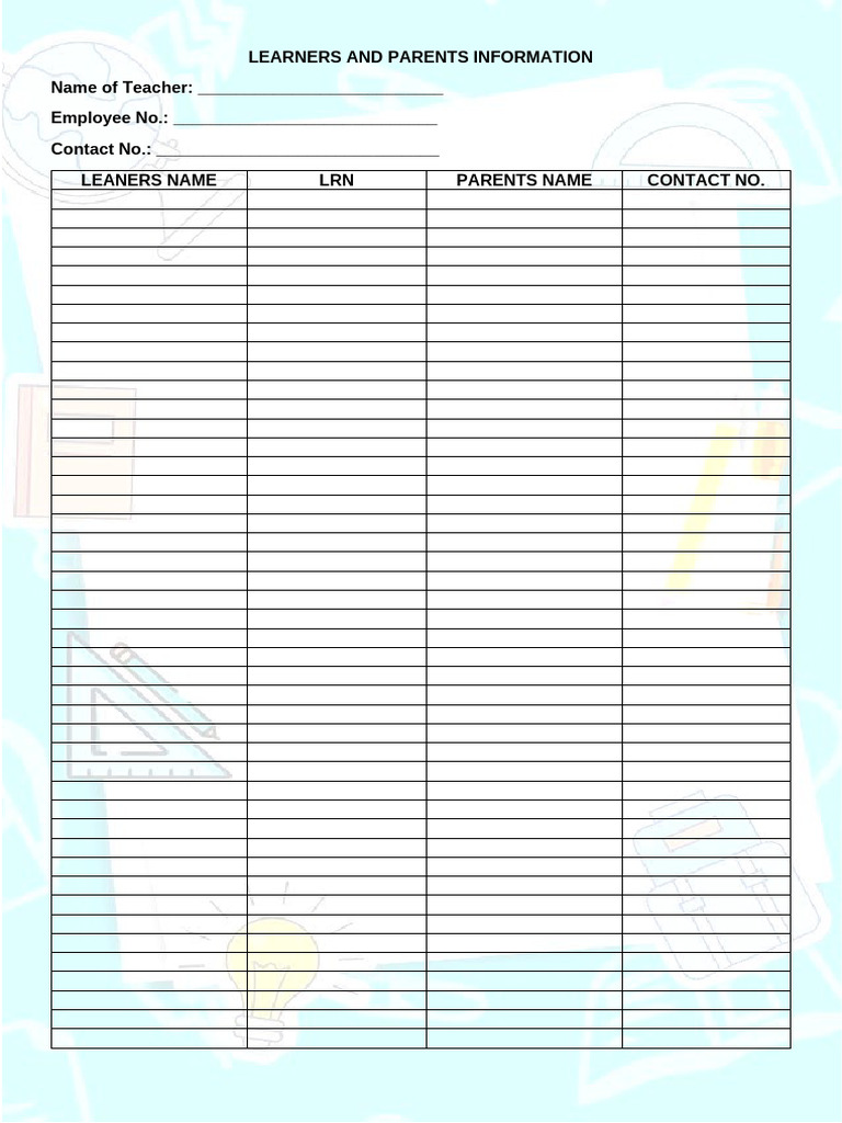 Learner and Parent Information Form | PDF