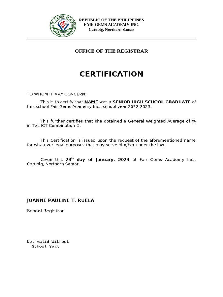 Gwa Certificate | PDF