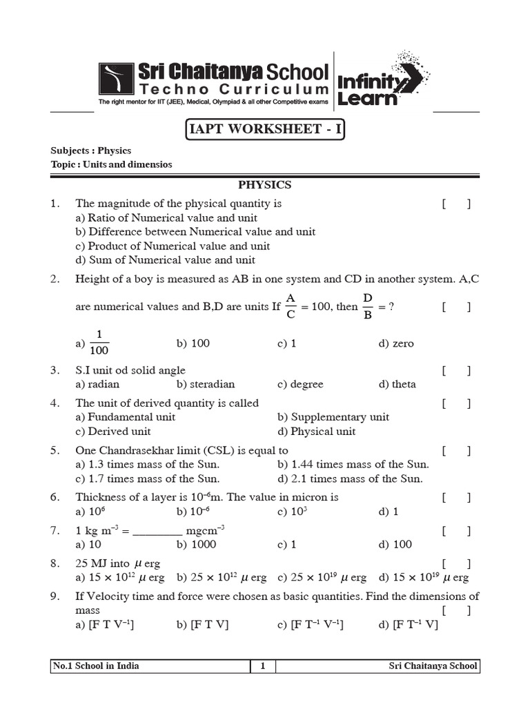 Physics Units and Dimensions Worksheet | PDF | Quantity | Physical ...