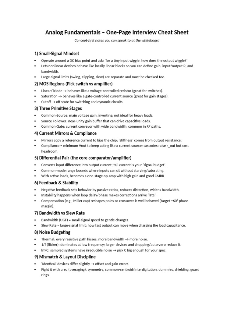 Analog Electronics Interview Cheat Sheet | PDF | Amplifier | Electronic ...