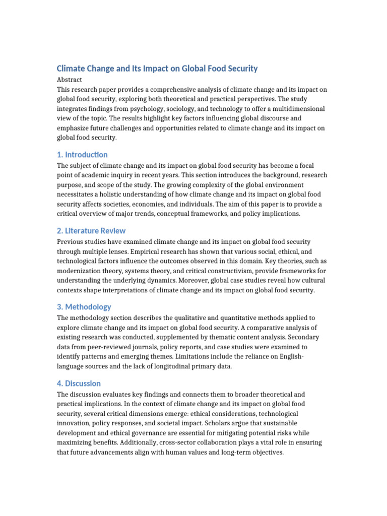 Climate Change and Its Impact On Global Food Security | PDF ...