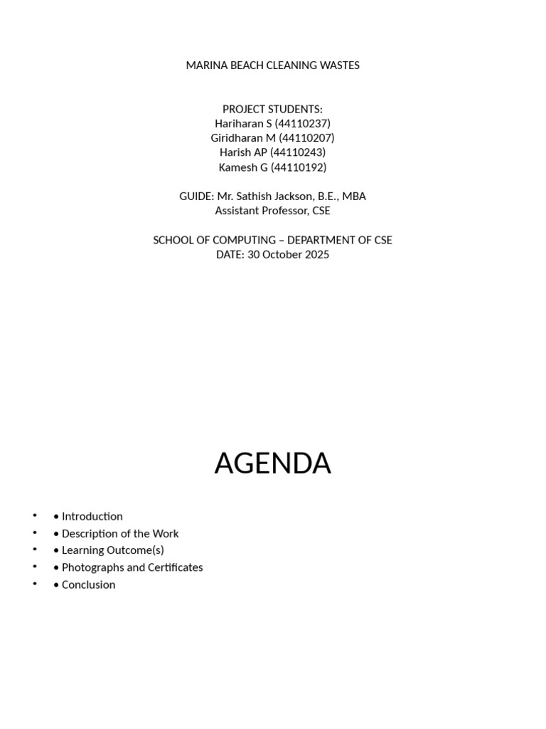UHV Marina Beach Cleaning Wastes Presentation Final | PDF