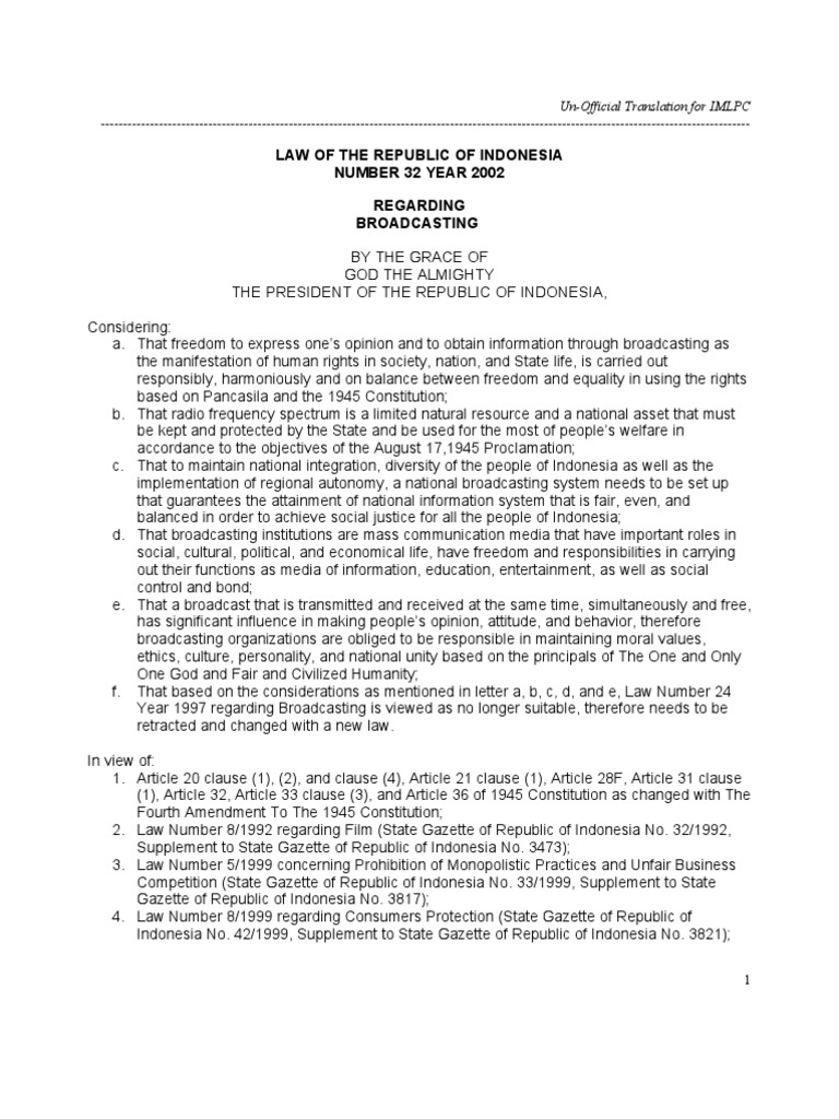 Eng Broadcasting Law No.32 of 2002 PDF Public Broadcasting