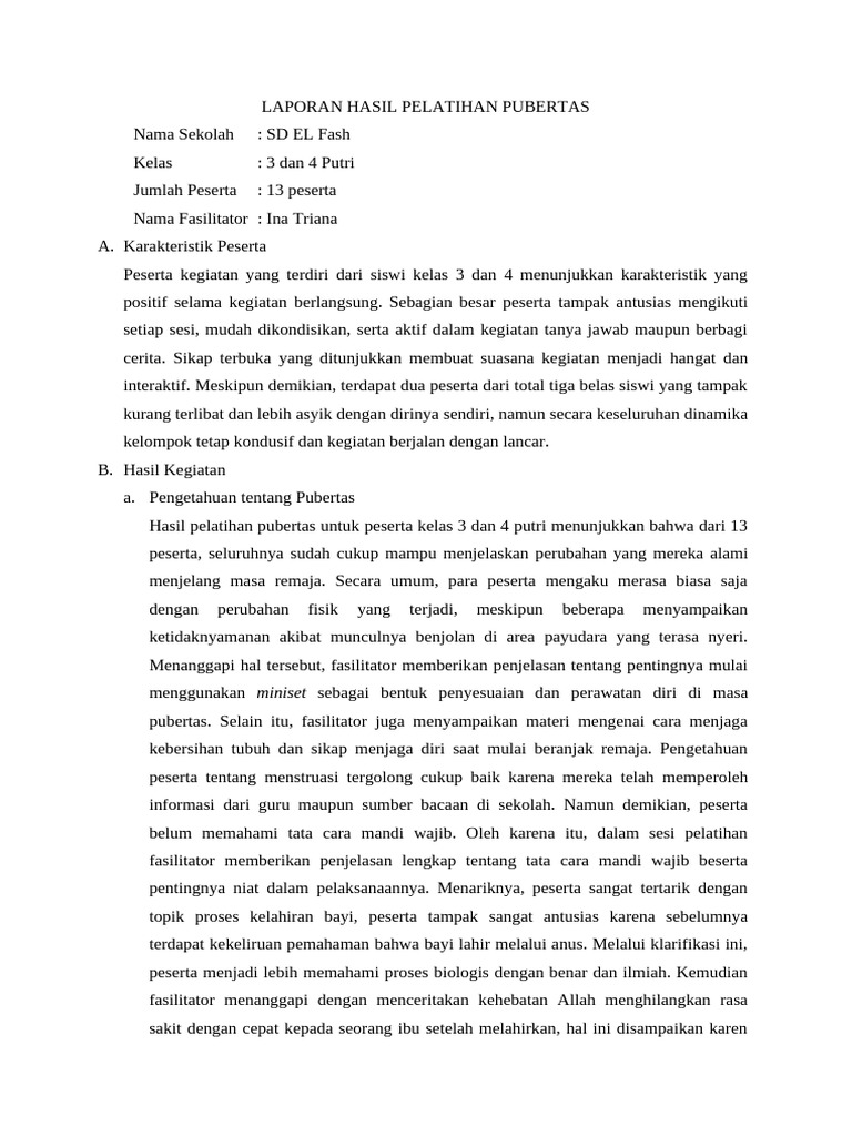 Pelatihan Pubertas untuk Siswi SD El Fash | PDF