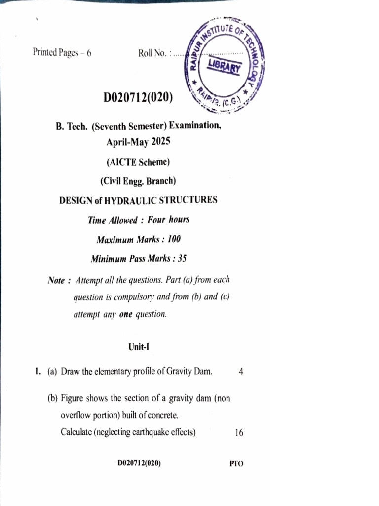 Hydraulic Structures Design Exam Guide | PDF | Spillway | Dam
