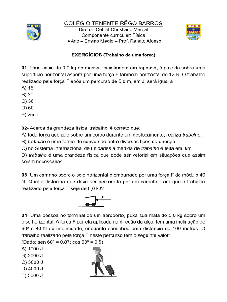 Exercícios de Trabalho em Física | PDF | Força | Massa
