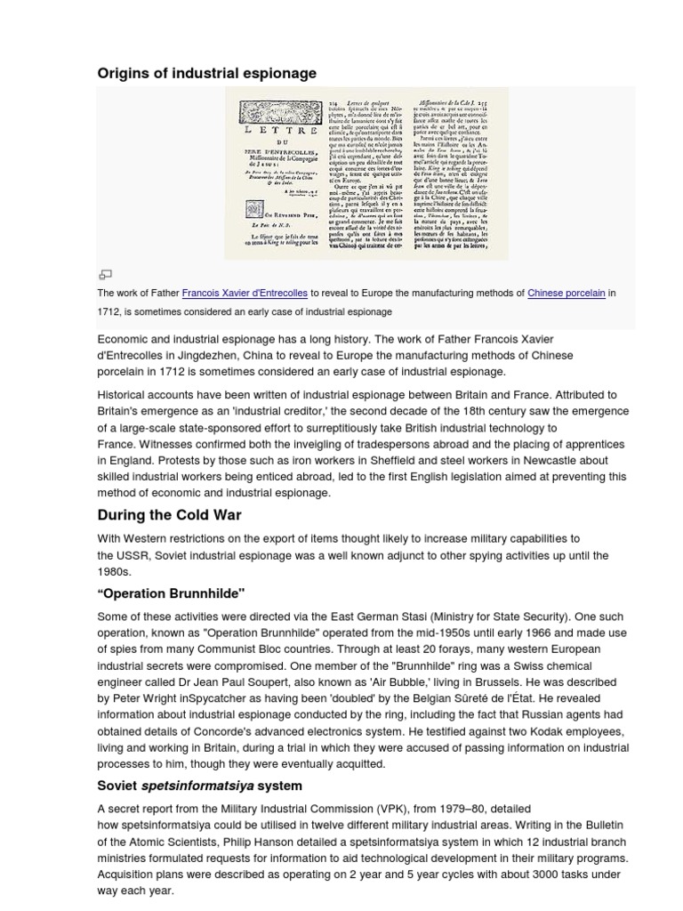 History of Industrial Espionage | PDF | Espionage | Military ...