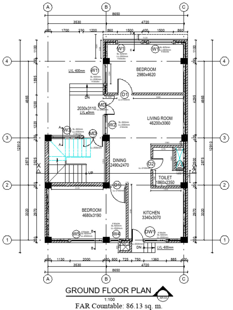 Ground Floor Plan with Dimensions | PDF | Masonry | Architectural Design