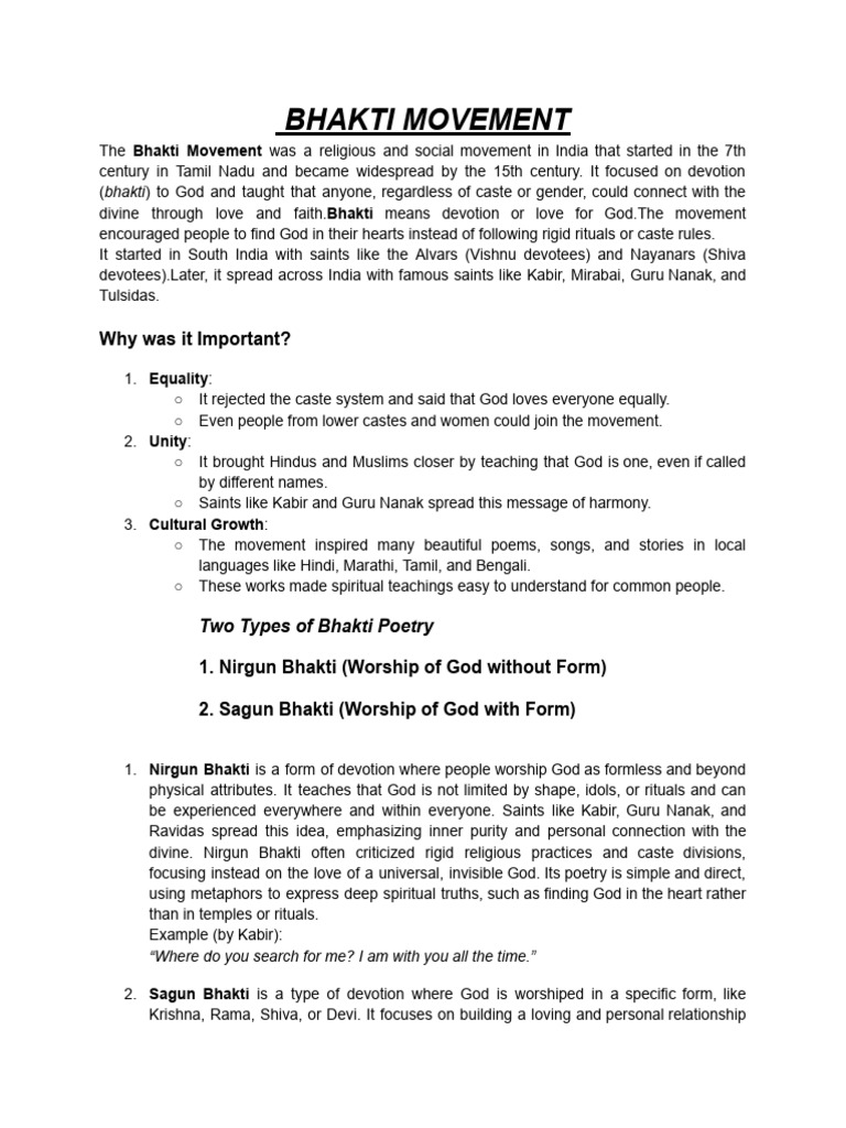 Overview of the Bhakti Movement | PDF | Bhakti | Indian Religions