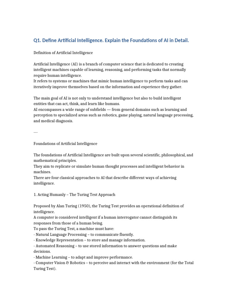 Foundations of Artificial Intelligence | PDF | Intelligence (AI ...