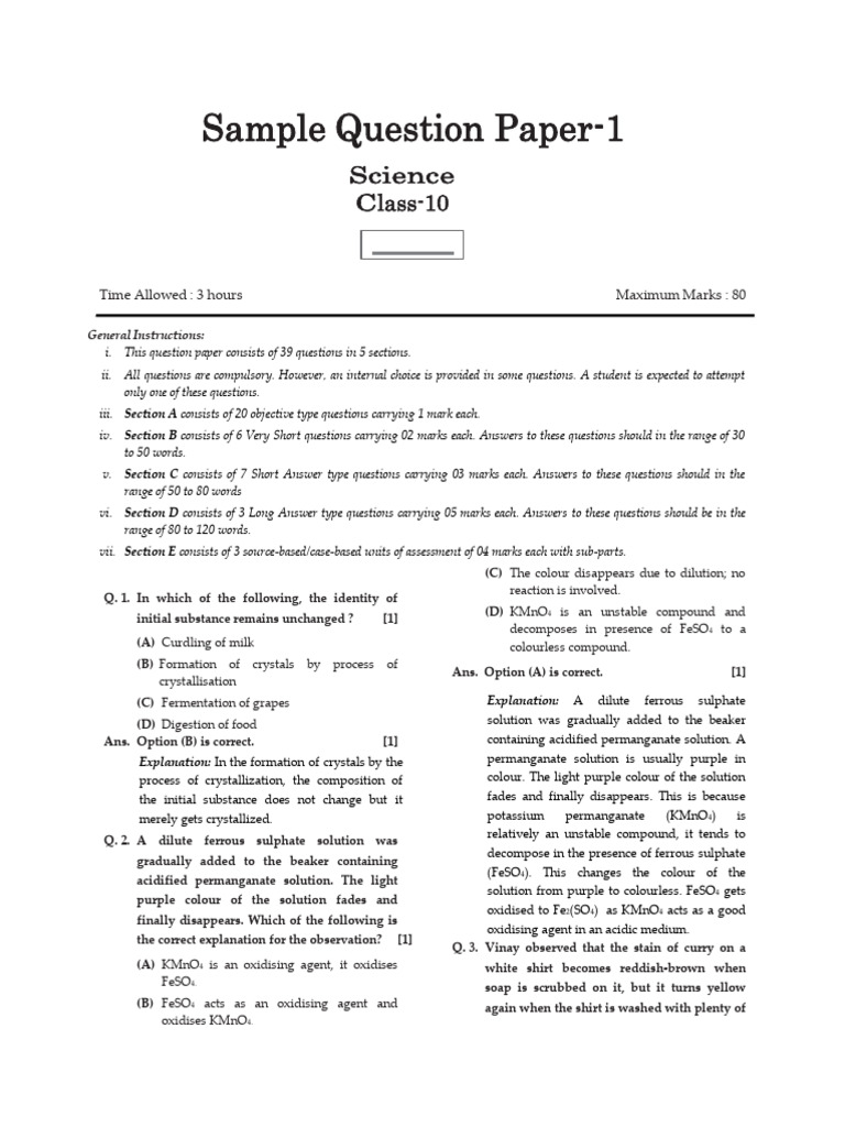 Class 10 Science Solved Question Paper | PDF | Axon | Acid