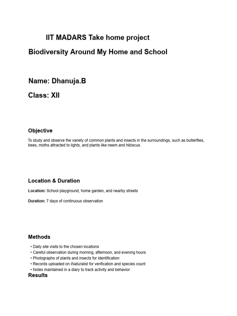Biodiversity Study: Plants & Insects Observed | PDF | Insects | Moth