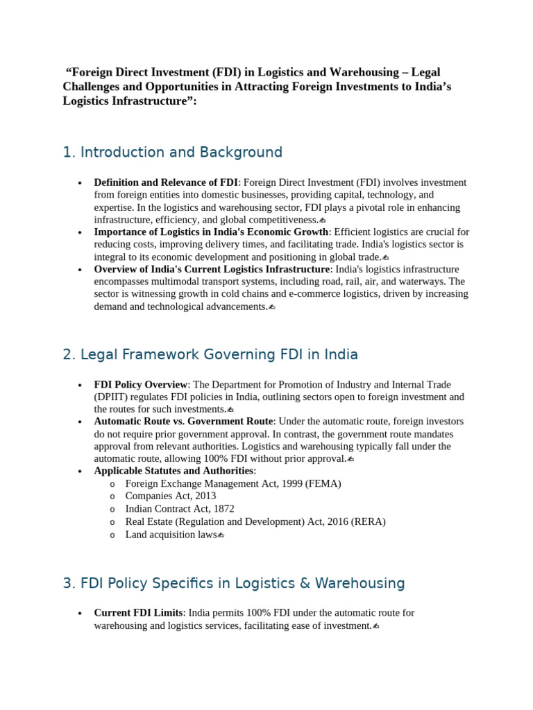 FDI in India's Logistics Sector: Challenges & Opportunities | PDF ...