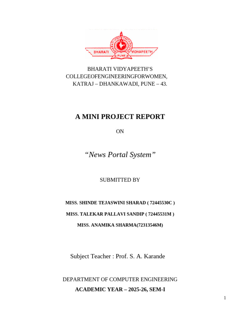 News Portal System Mini Project Report | PDF | World Wide Web ...
