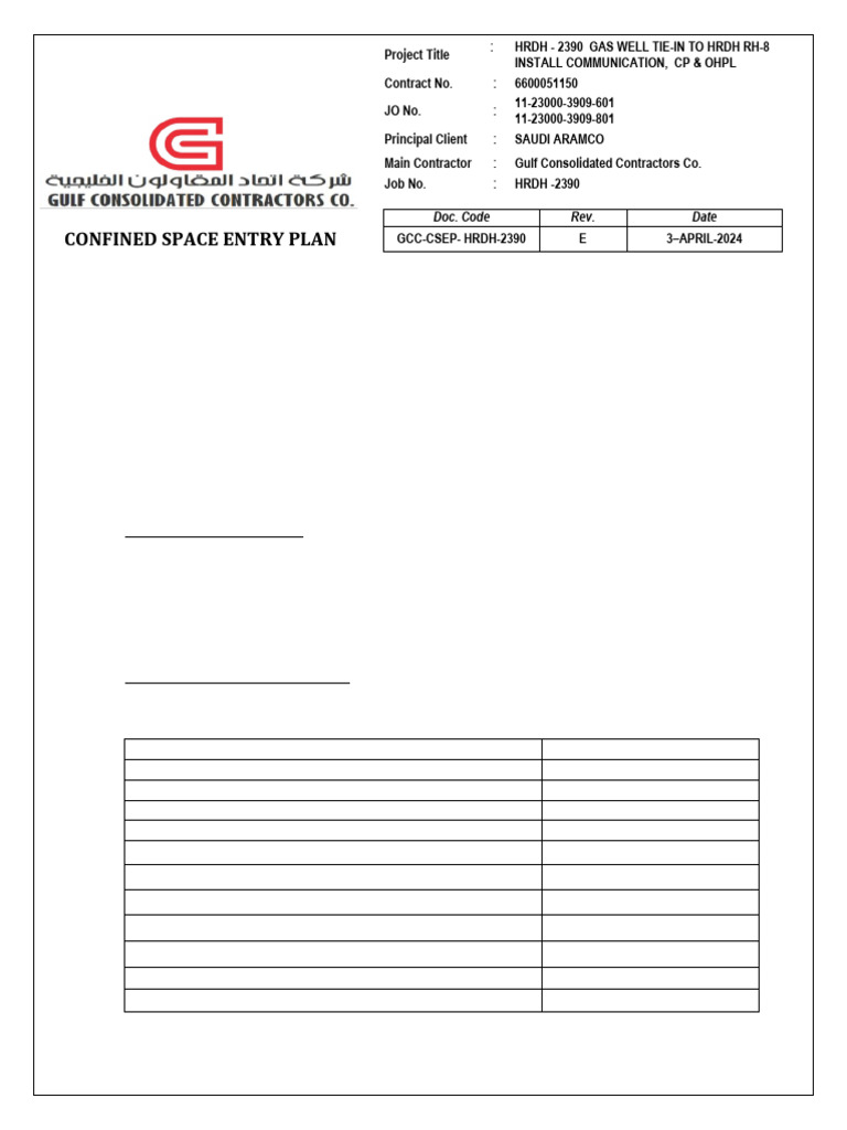Confined Space Entry Plan | PDF | Workplace | Working Conditions