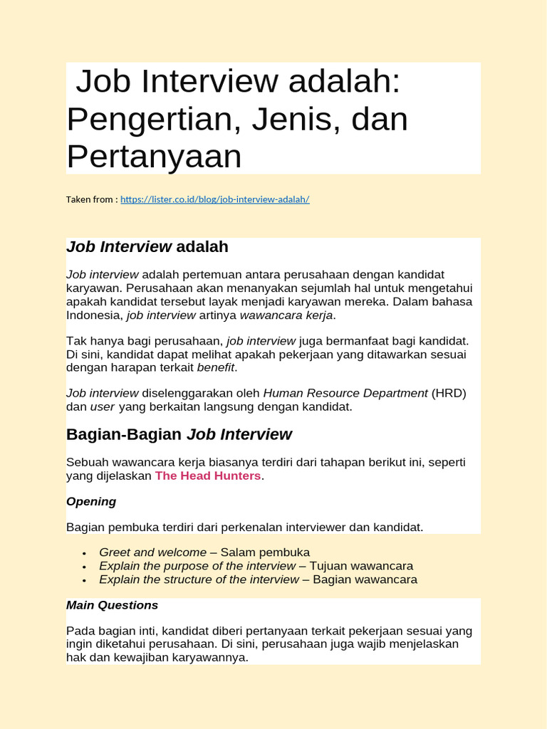 Pengertian dan Jenis Job Interview | PDF
