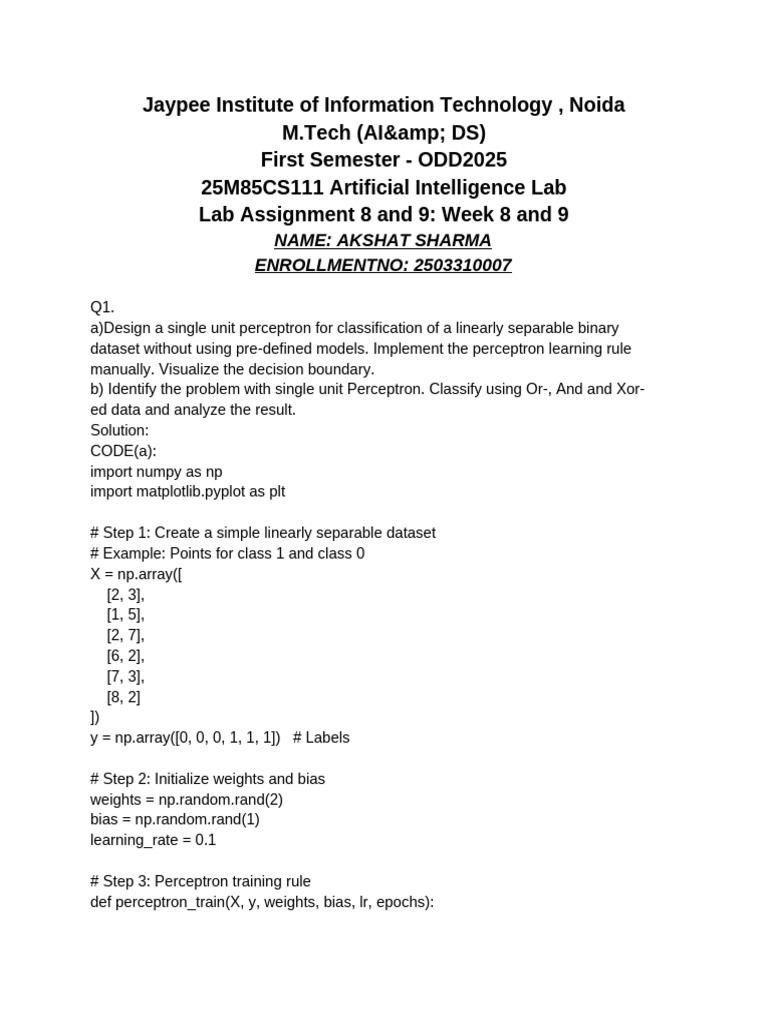 AKSHAT SHARMA 2503310007 - Lab Assignment 8 and 9 | PDF | Learning ...