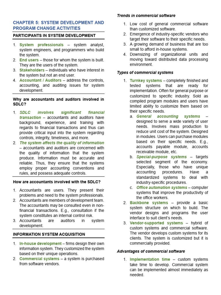 Chapter 5 System Development and Program Change Activities | PDF ...