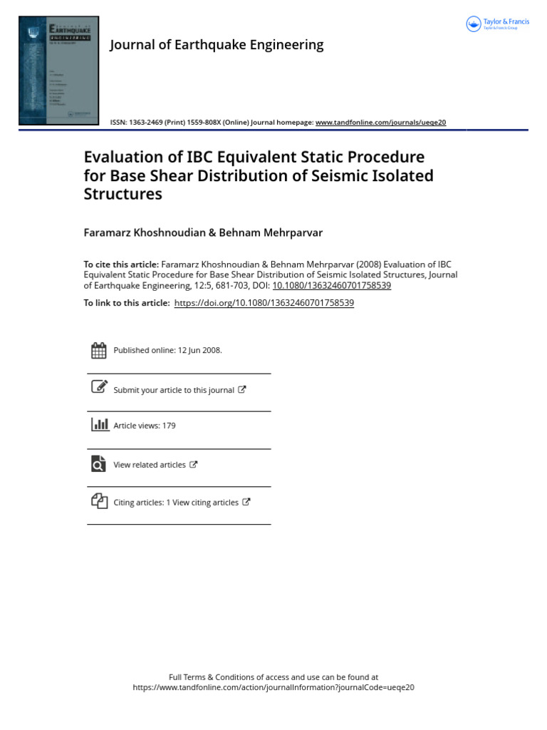 Evaluation of IBC Equivalent Static Procedure For Base Shear ...