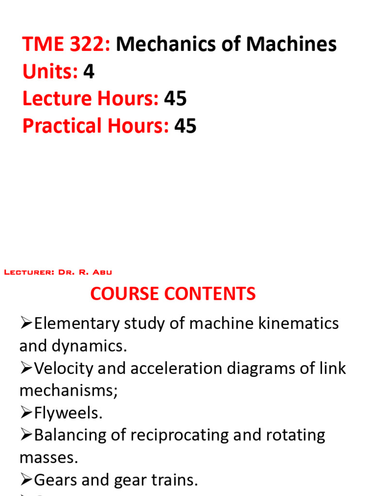 Mechanics of Machines Course Overview | PDF | Kinematics | Force