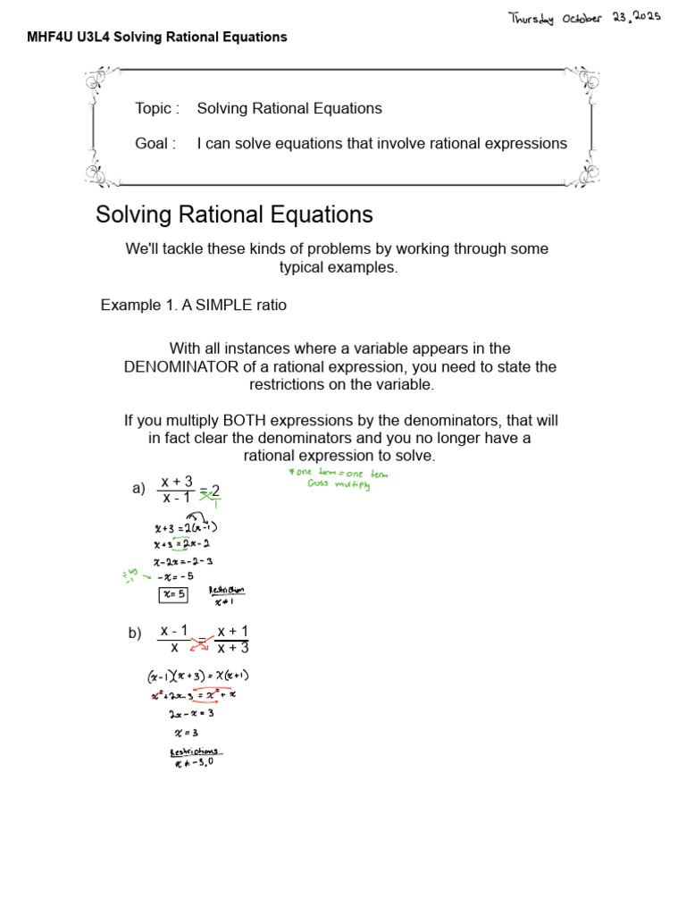 U3L4 Solving Rational Equations | PDF | Equations | Mathematics