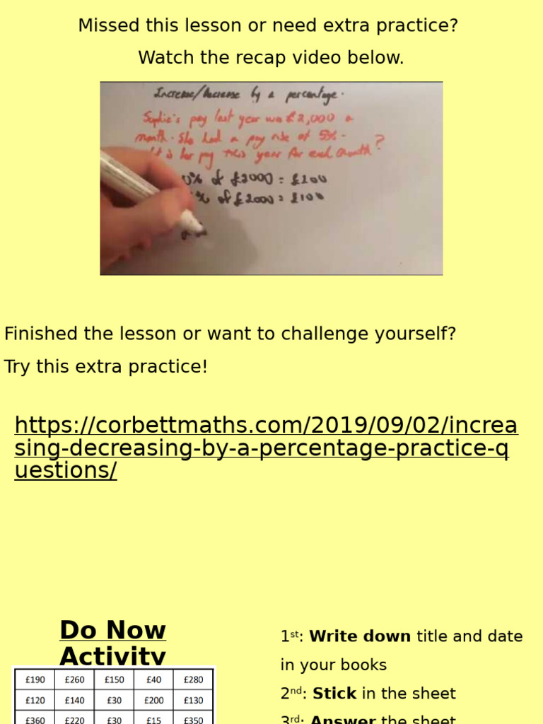 Percentage Increase Practice Activities | PDF