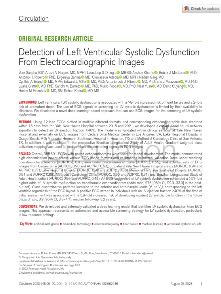 Detection of Left Ventricular Systolic Dysfunction From ...