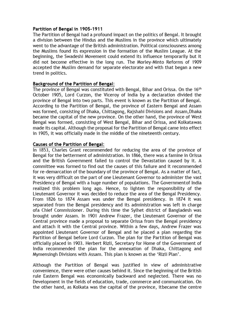 Partition of Bengal in 1905 | PDF | Bengal | Partition Of India