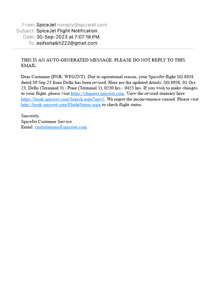 SpiceJet Flight SG 8938 Update | PDF