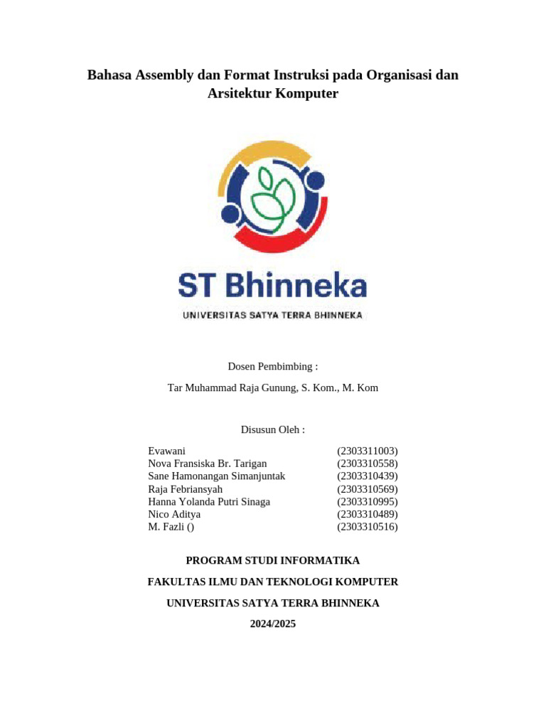 Bahasa Assembly dan Format Instruksi pada Organisasi dan Arsitektur ...