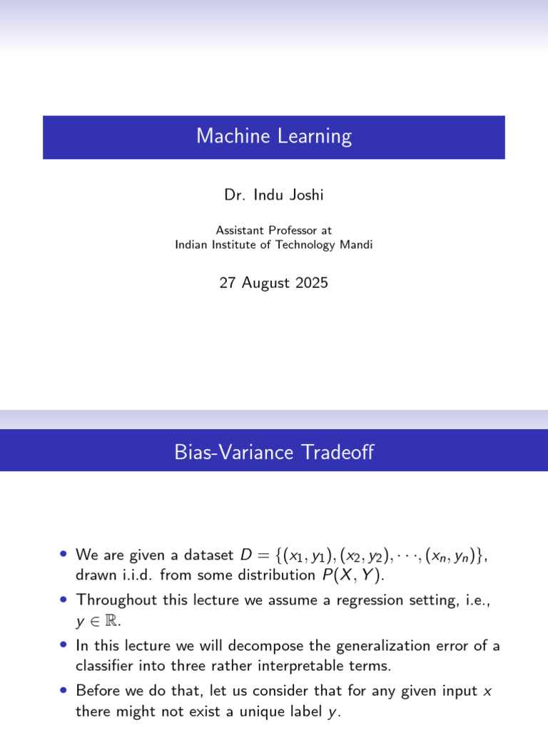 ML Lec8 Bias Variance Tradeoff-1-15 | PDF | Algorithms | Multivariate ...