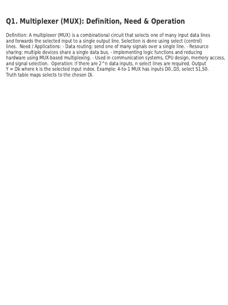Multiplexer, Decoder, Adder & Flip-Flop Guide | PDF | Digital ...