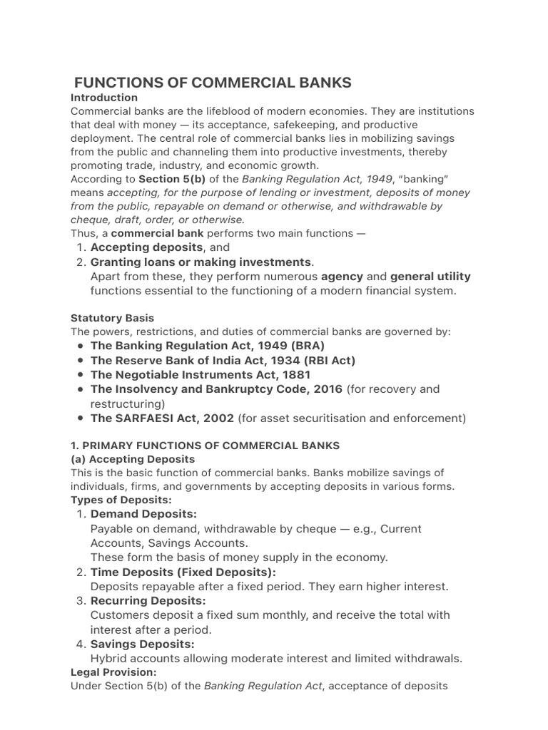 Functions of Commercial Banks Explained | PDF | Banks | Bankruptcy