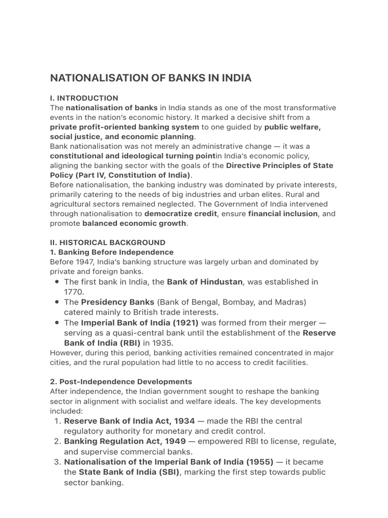Nationalisation of Banks in India Explained | PDF | Banks | Security ...