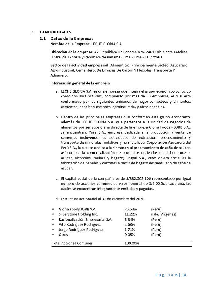 Datos Clave de Leche Gloria S.A. | PDF | Marketing | Business