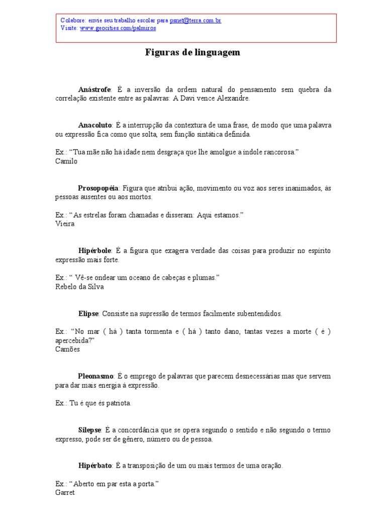 Figuras de Linguagem Explicadas | PDF | Palavra | Semântica lexical