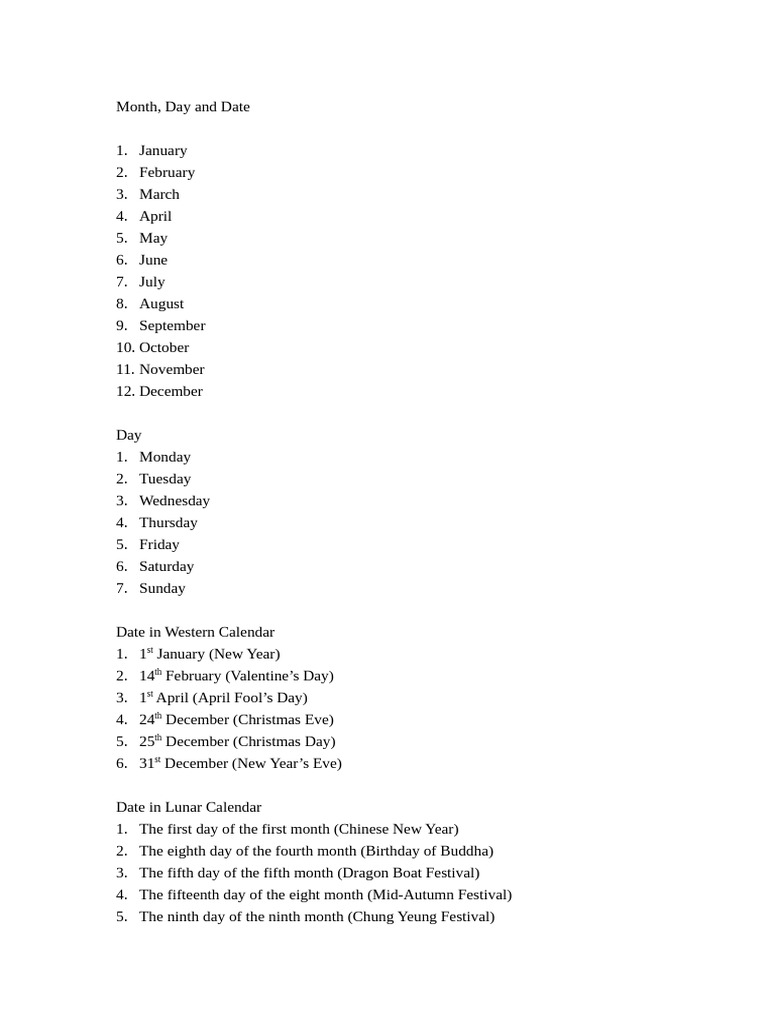 Month, Day, Date | PDF