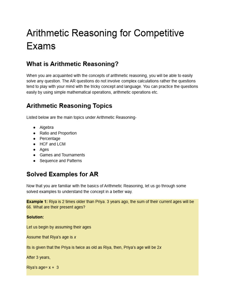 Arithmetic Reasoning for Exams Guide | PDF | Arithmetic | Algebra