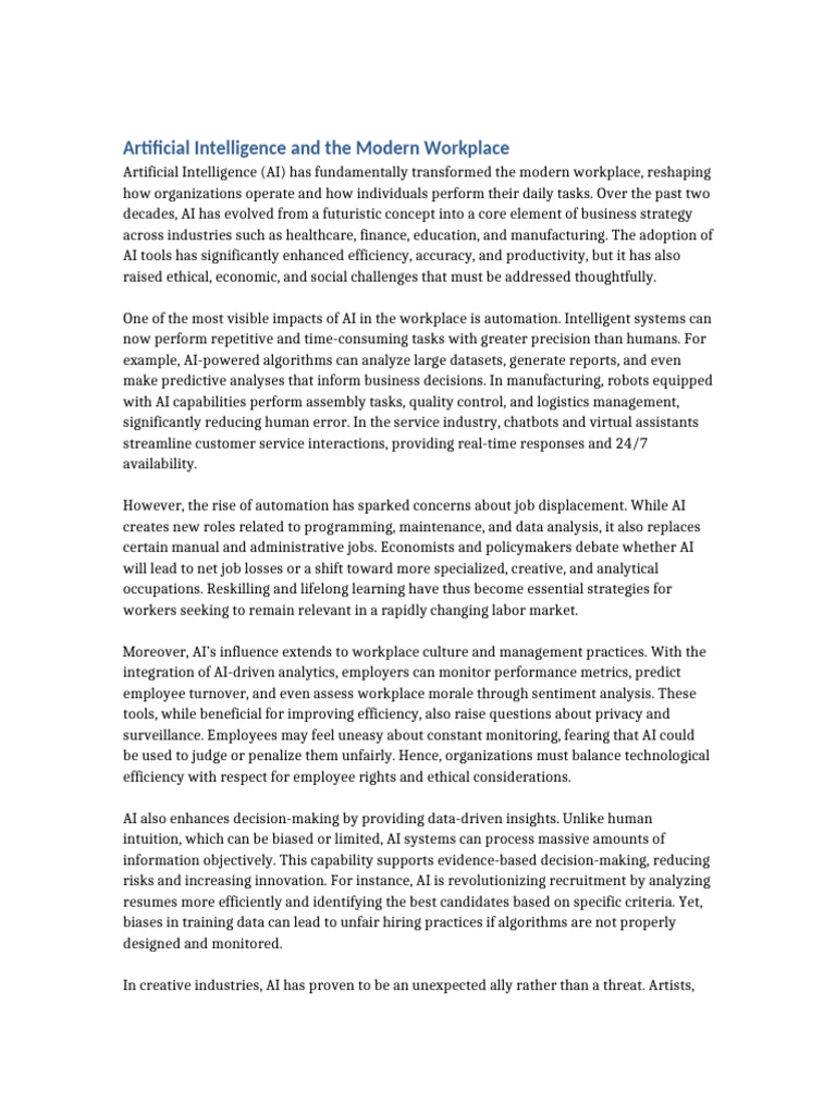 AI's Impact on the Modern Workplace | PDF | Artificial Intelligence ...