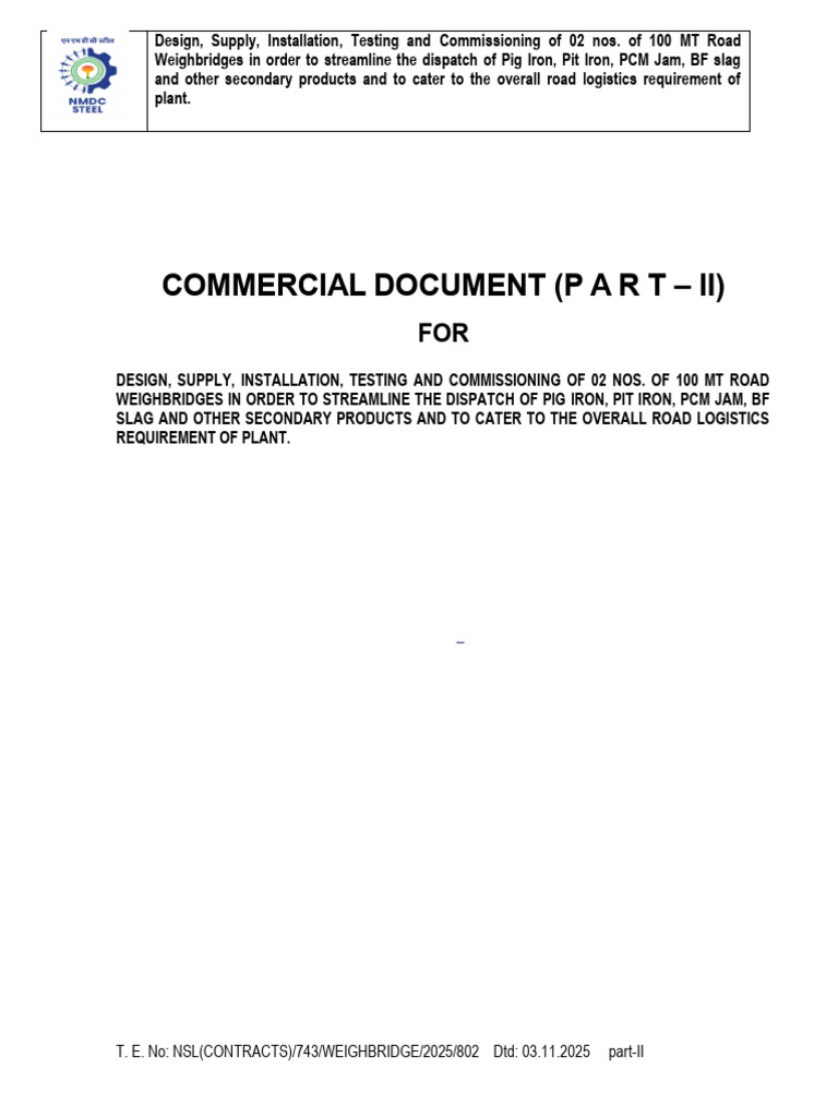 Commercial Document (P A R T - Ii) : NMDC Steel Limited | PDF | Audit ...