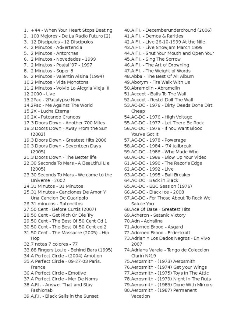 Lista Musica 4900 Discos 25-12-08 (Dos Columnas), PDF, Music  Organizations