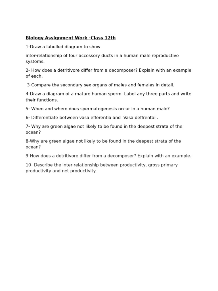 Class 12th Assignment Work Biology | PDF