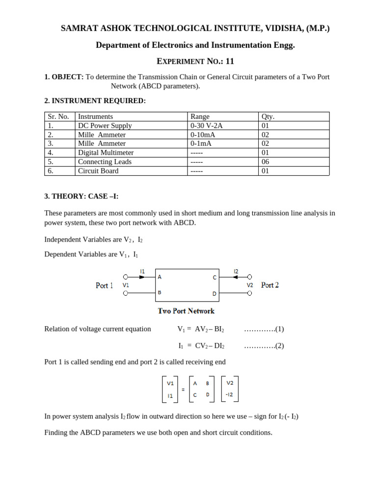 Abcd Transmission Parameters | PDF | Electronic Engineering | Electronics