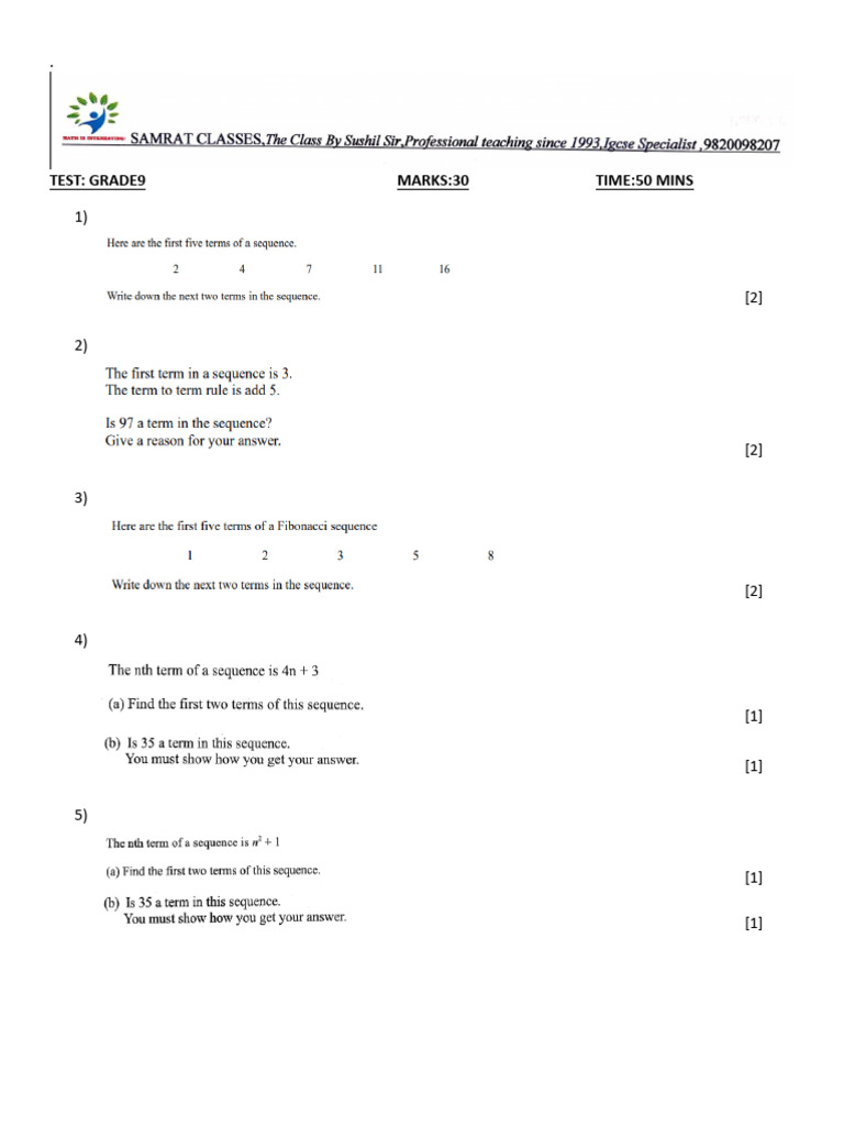 Test G9 30 Marks 11.10.2025 | PDF